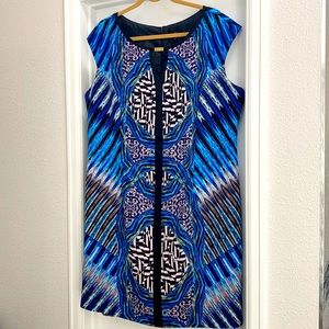 Blue Geometric Keyhole Dress